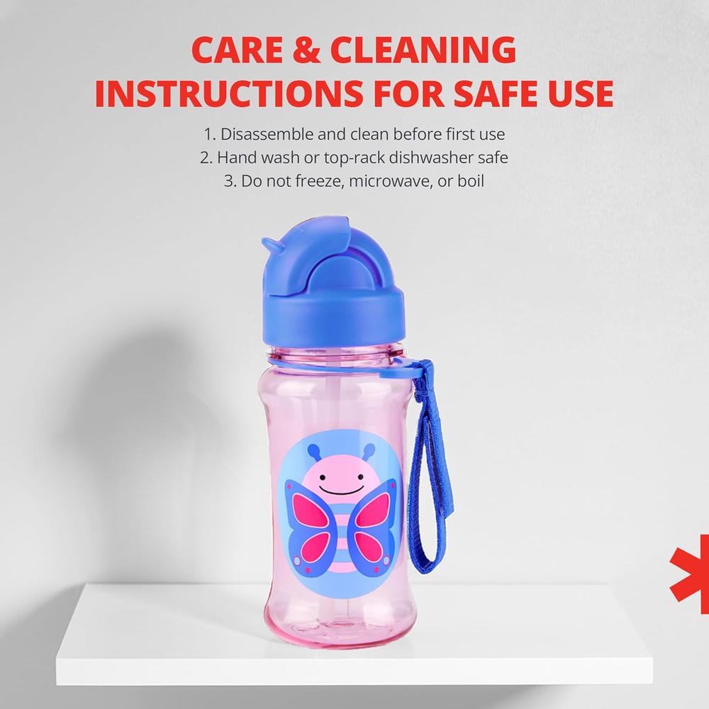 Skip Hop Zoo Straw Bottle - 355ml | Tritan Renew | Pink (Butterfly)