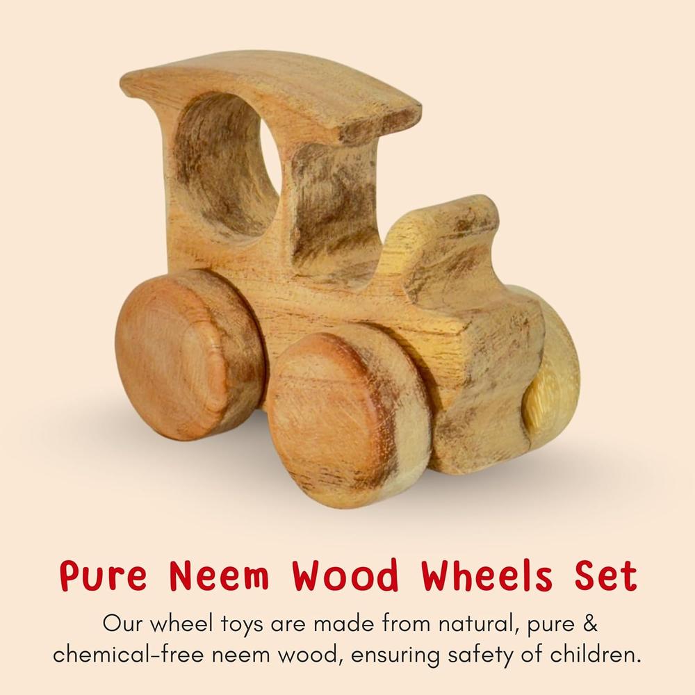 Little Ginnie Set of 5 Neemwood Wheels Toys - Durable & Eco-Friendly Wooden Toy