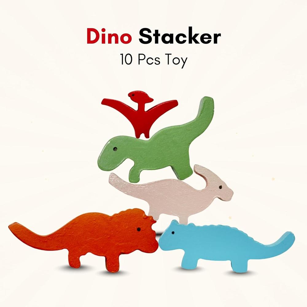 Little Ginnie Wooden Dino Balancing Building Blocks - 10 Pieces
