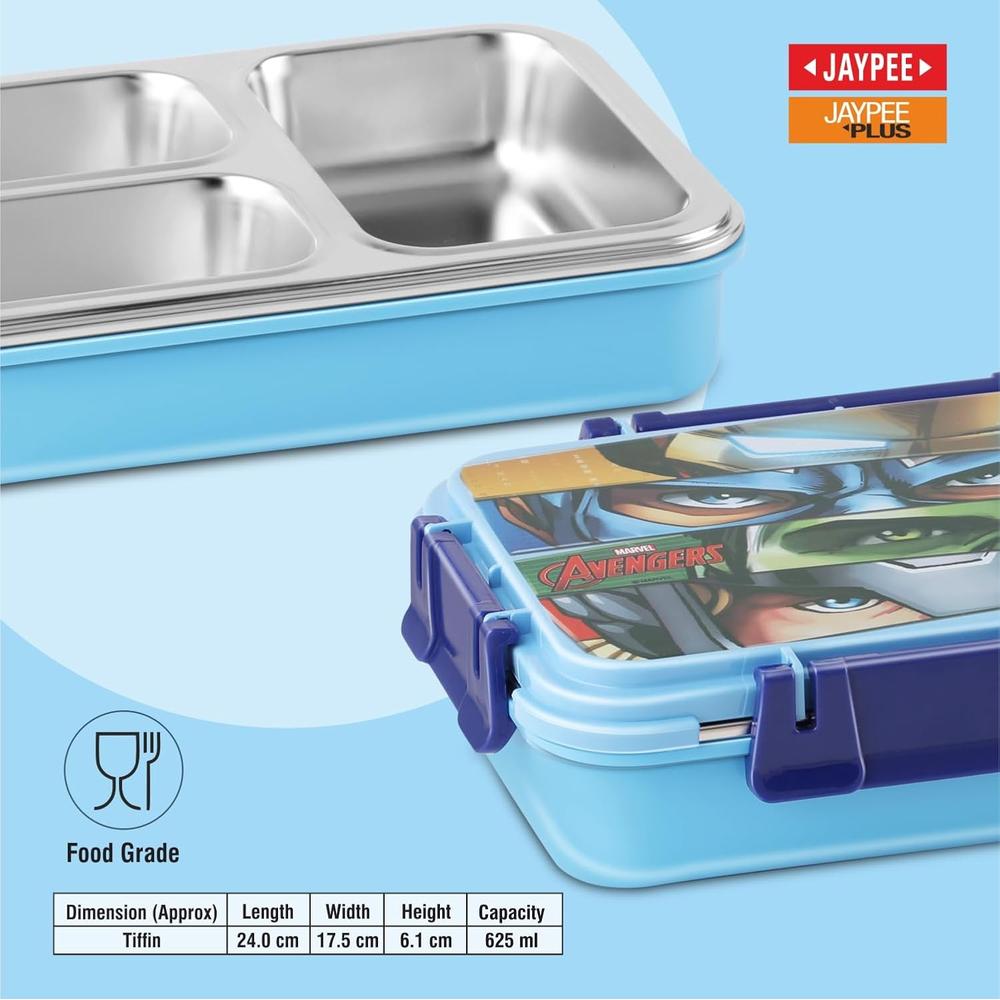 Jaypee Marvel Series Insulated Lunch Box - 3 Cavity Lunch Box - 625ml | Toon Box 3 - Sky Blue
