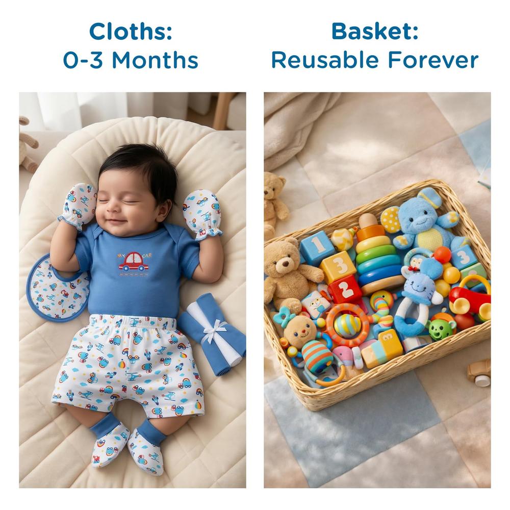 Mee Mee 8 Pieces Newborn Gift Set with Premium Packaging - 100% Cotton Interlock Theme | Dark Blue