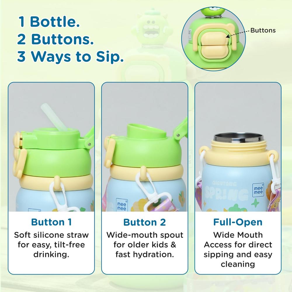 Mee Mee 3-in-1 Oasis Sip Insulated Water Bottle with Strap - 460ml (SUS316) | Straw, Spout & Sip Lid | 12H Cold & 8H Hot