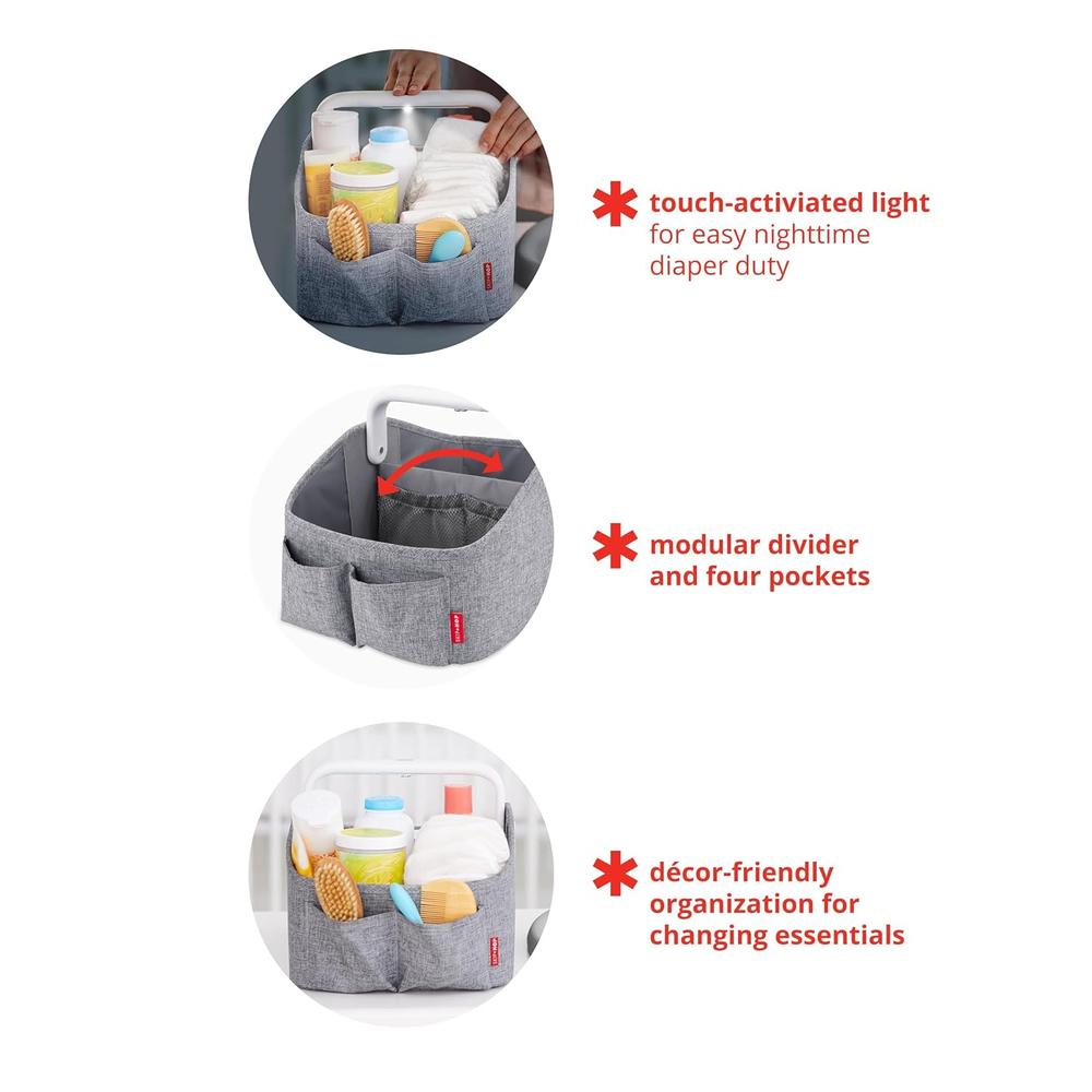 Skip Hop Light Up Diaper Caddy Organizer - Touch Handle Button for Light | Grey