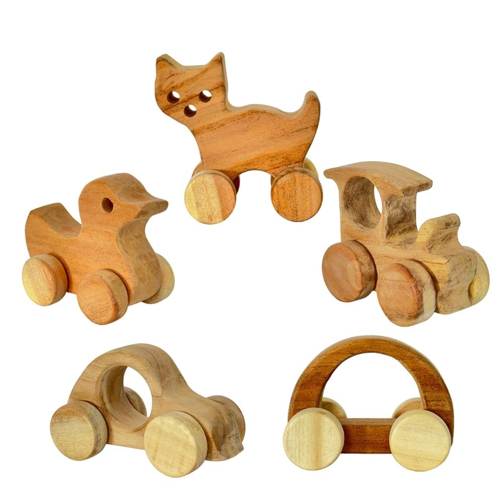 Little Ginnie Set of 5 Neemwood Wheels Toys - Durable & Eco-Friendly Wooden Toy