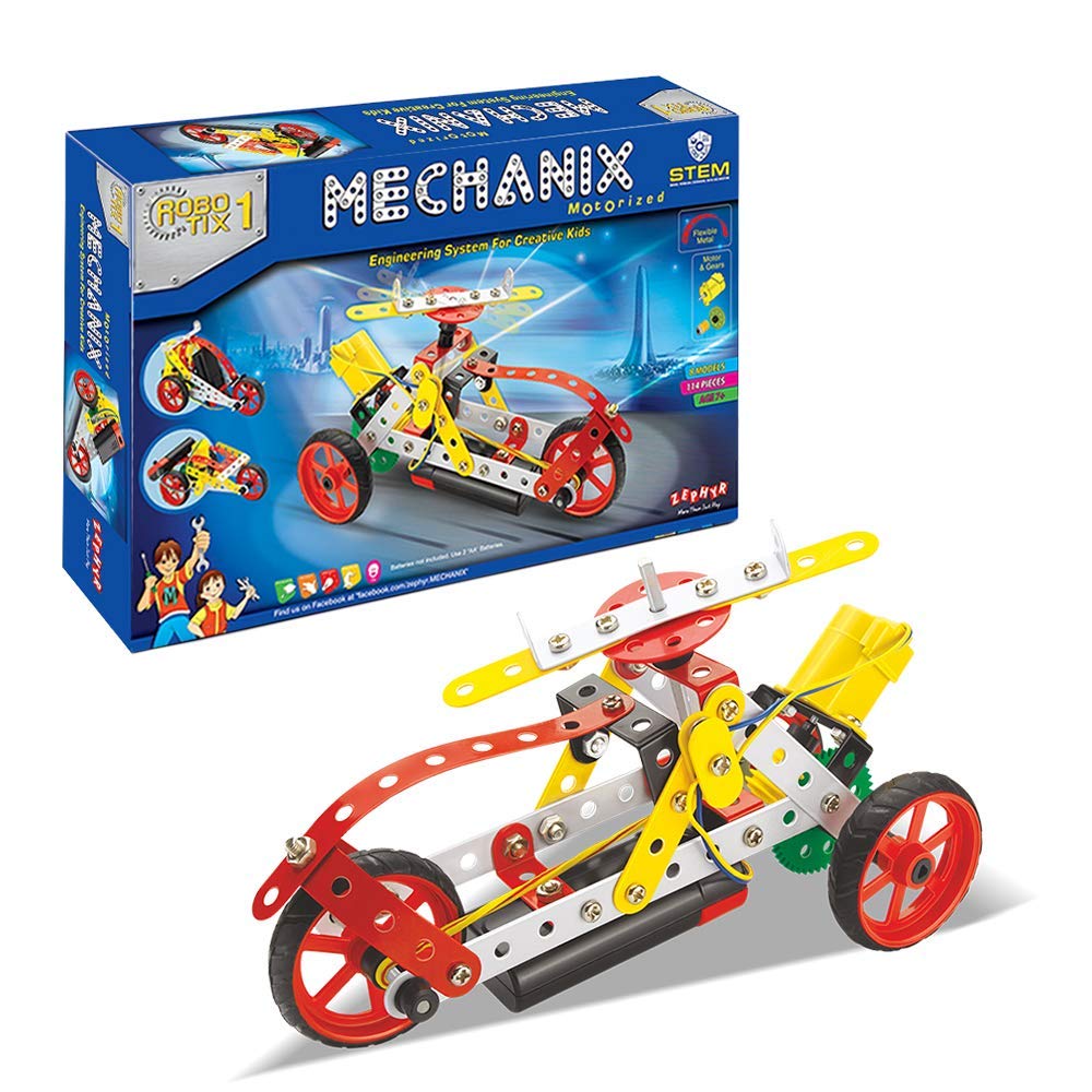 Zephyr Mechanix Robotix 1 – Motorized STEM Engineering Construction Set (114 Pieces)