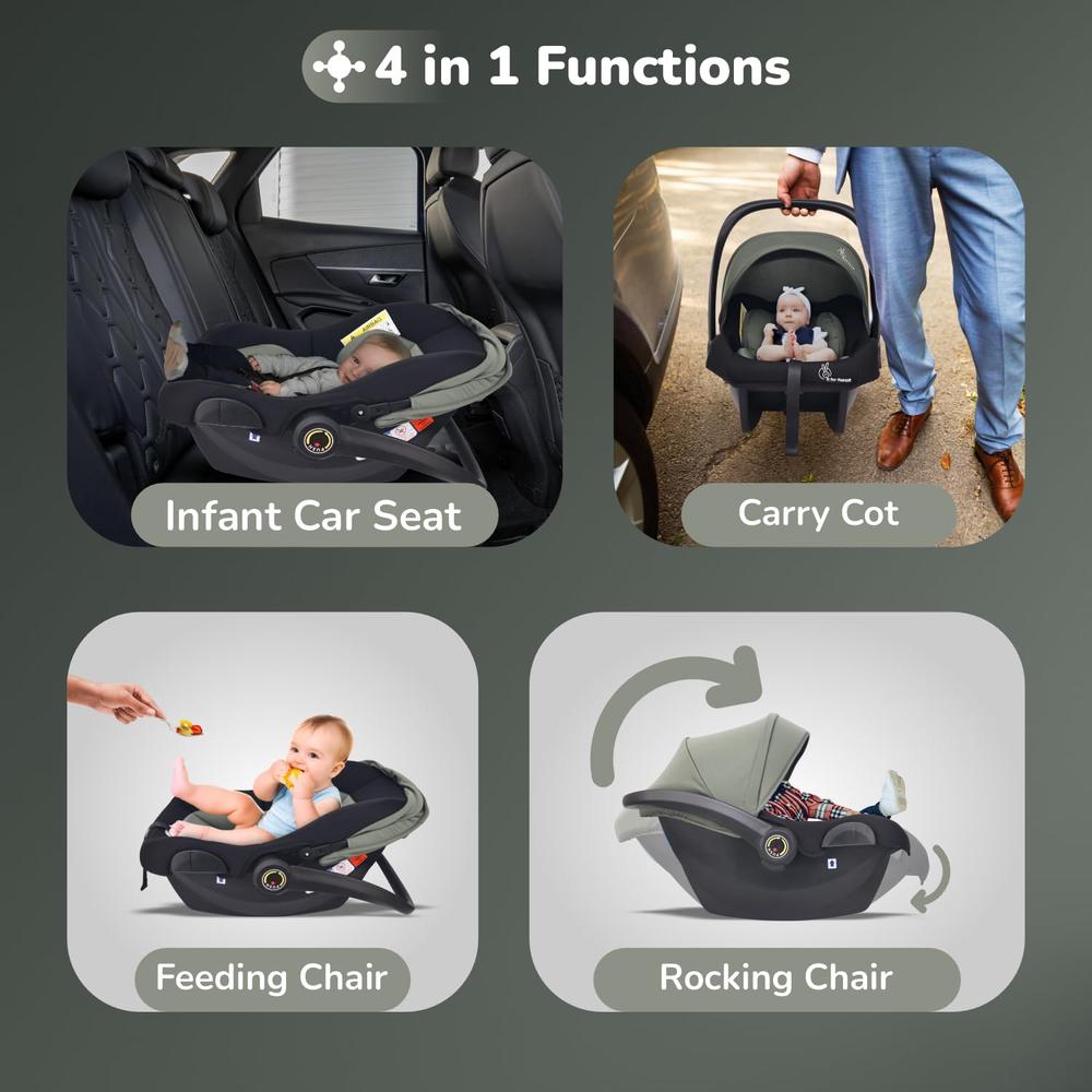 R for Rabbit 4 In 1 Multipurpose Baby Carry Cot With 3-Point Safety Harness | Picaboo NXG 4 | Green Black
