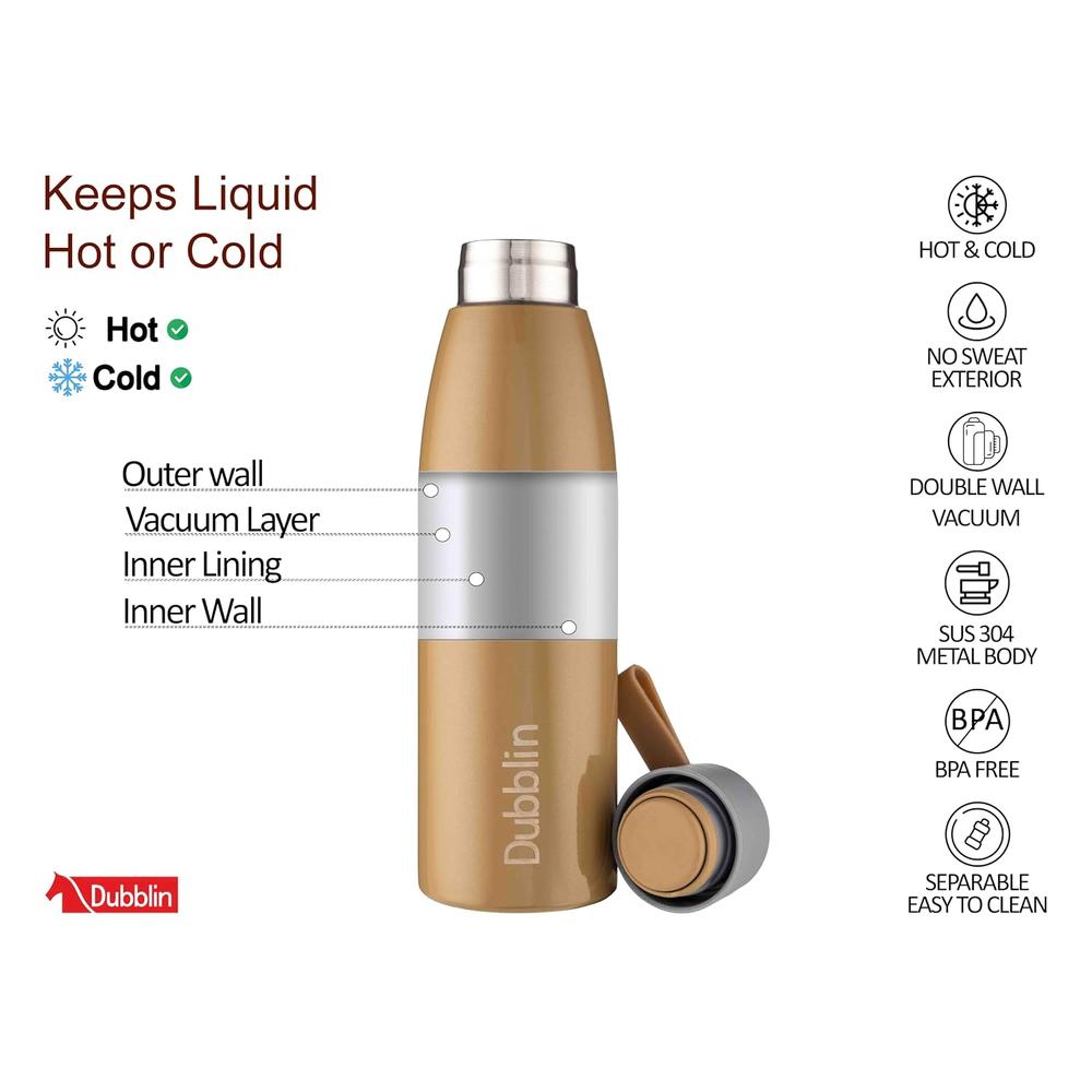 Dubblin Dolphin Insulated Stainless Steel Water Bottle - 550ml | Keeps Water Hot & Cold - Green