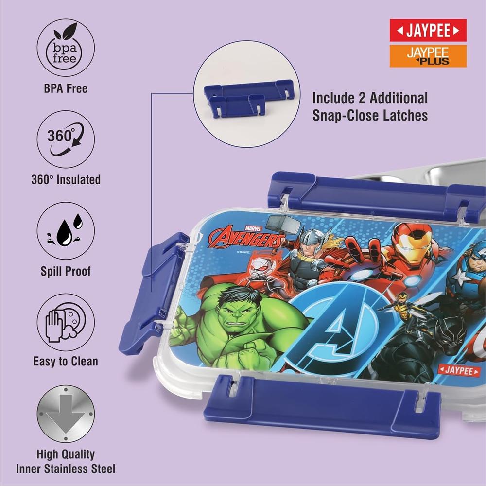 Jaypee Marvel Series Spiderman Insulated Lunch Box with 2 Additional Lock - 525ml | Toon Box 2 - Sky Blue
