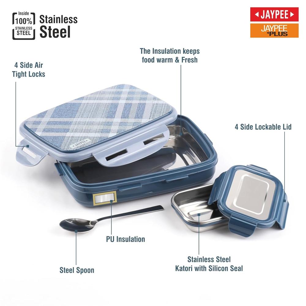 Jaypee Ecosteel Sr. Inner Stainless Steel Insulated Lunch Box - 425ml | Benz Blue