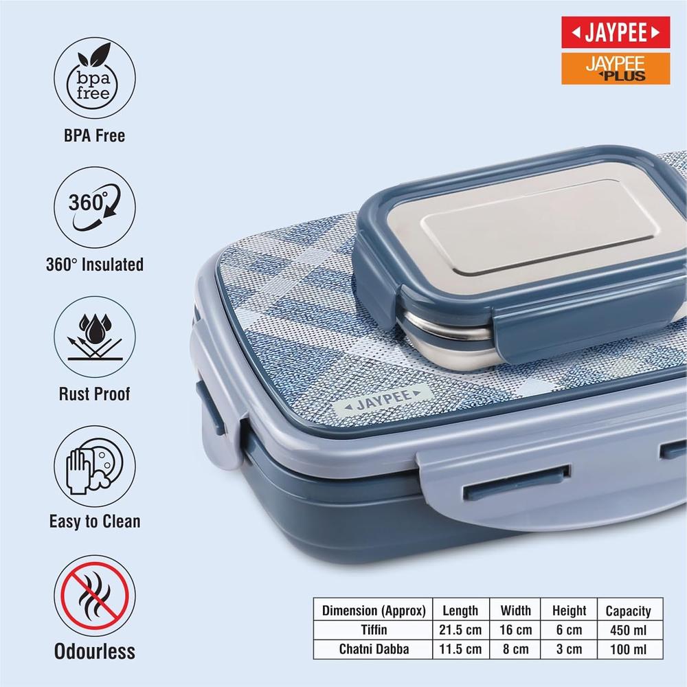 Jaypee Ecosteel Sr. Inner Stainless Steel Insulated Lunch Box - 425ml | Benz Blue
