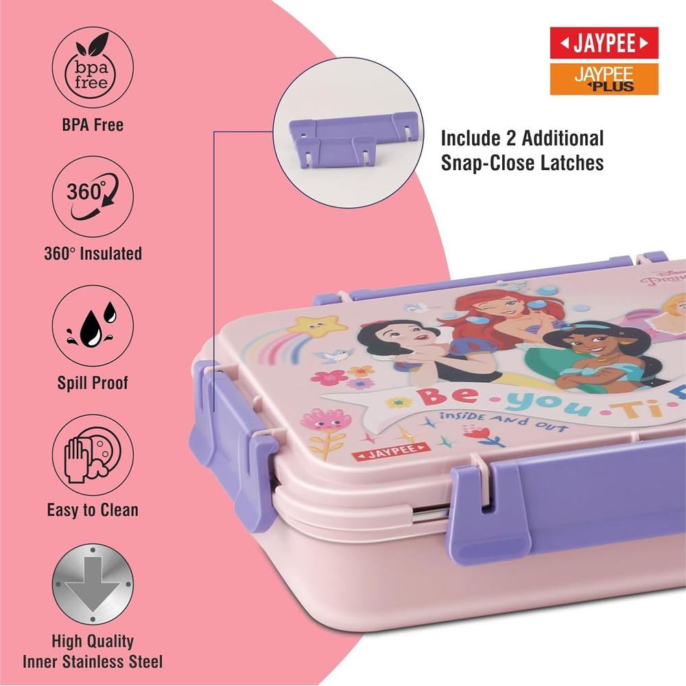 Jaypee Disney Princess Insulated Lunch Box - 3  Cavity Lunch Box - 625ml | Toon Box 3 - Pink