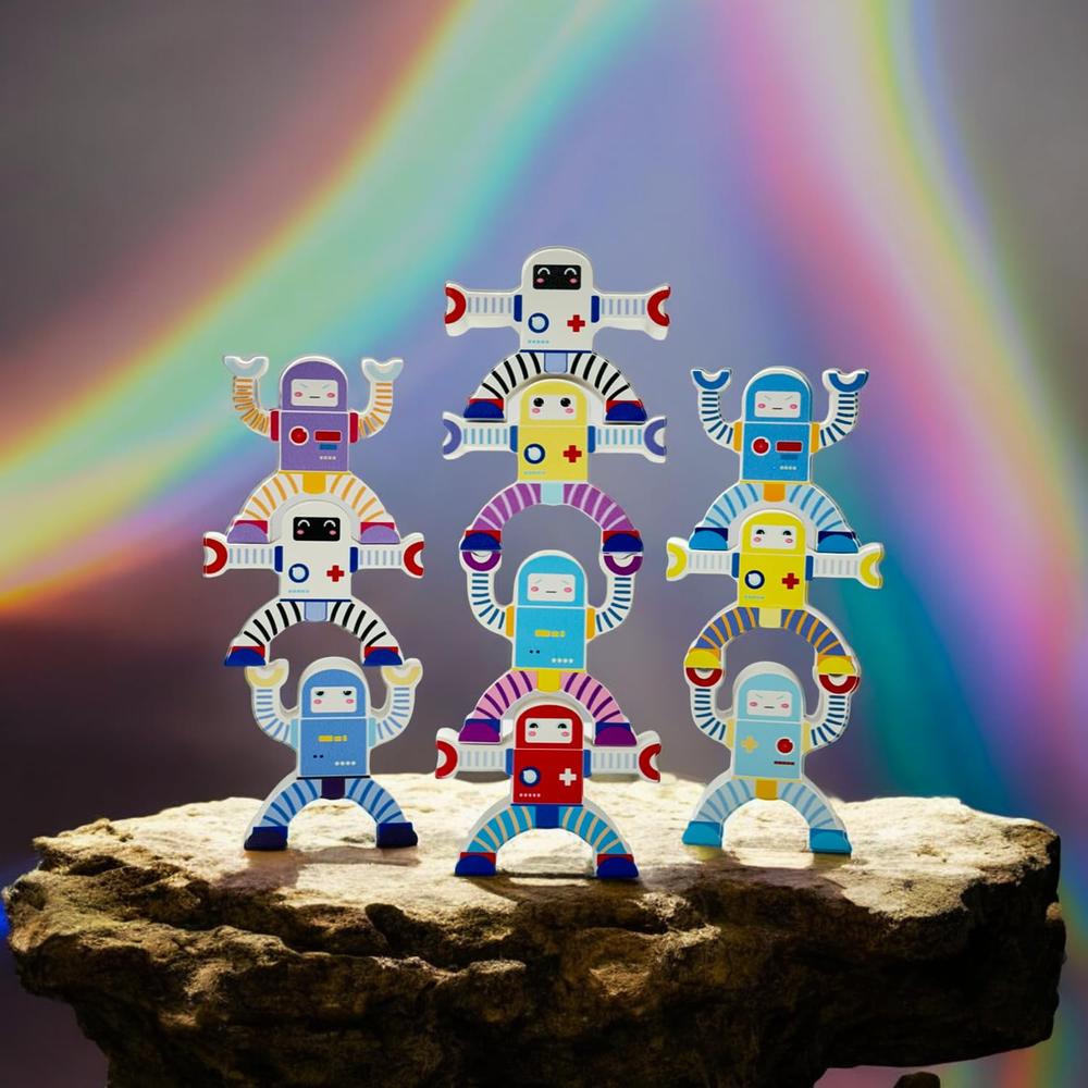 Little Ginnie Wooden Robot Balancing Building Blocks - 10 Pieces