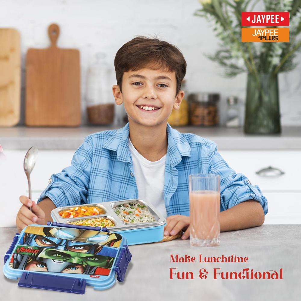 Jaypee Marvel Series Insulated Lunch Box - 3 Cavity Lunch Box - 625ml | Toon Box 3 - Sky Blue