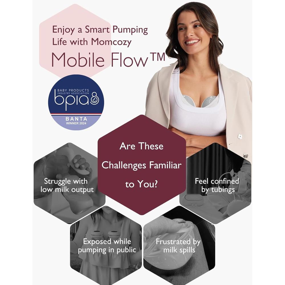 Momcozy M9 Mobile Flow Hands-Free Breast Pump | 3 Modes & 15 Levels, 24mm