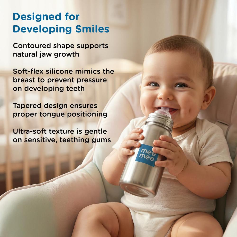 Mee Mee Premium Steel Feeding Bottle with Easy Flow Nipple - 240ml | L Size | SS304