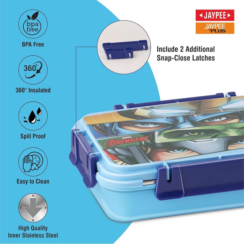 Jaypee Marvel Series Insulated Lunch Box - 3 Cavity Lunch Box - 625ml | Toon Box 3 - Sky Blue