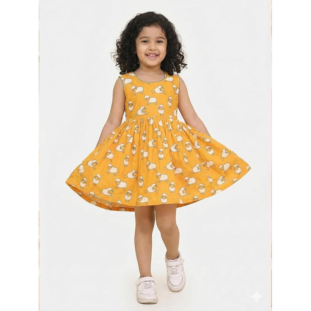 Little Ginnie Cotton Frock for Girls - Yellow