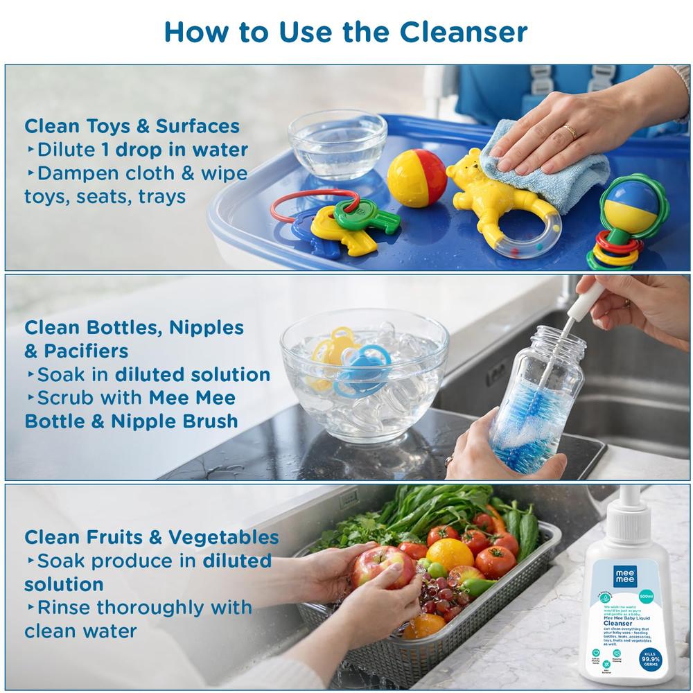 Mee Mee Baby Liquid Cleanser - 500ml | Anti-Bacterial Kills 99.9% Germs
