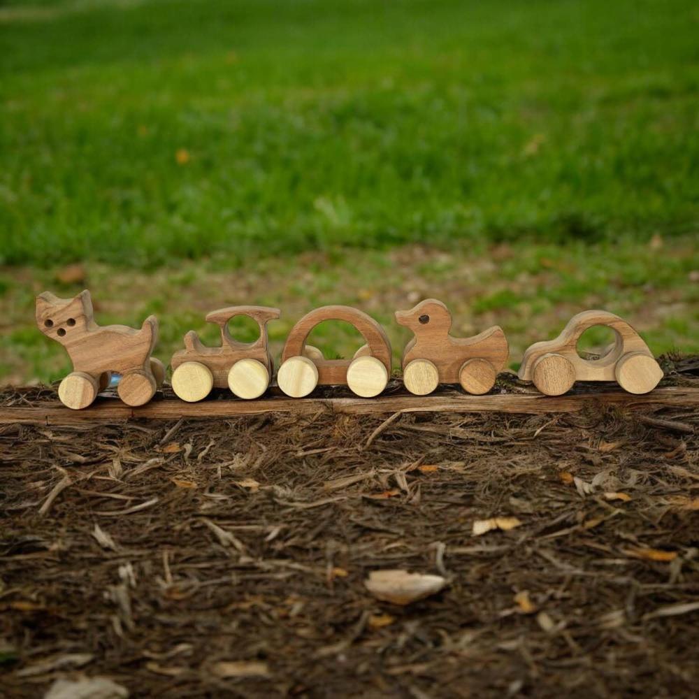 Little Ginnie Set of 5 Neemwood Wheels Toys - Durable & Eco-Friendly Wooden Toy