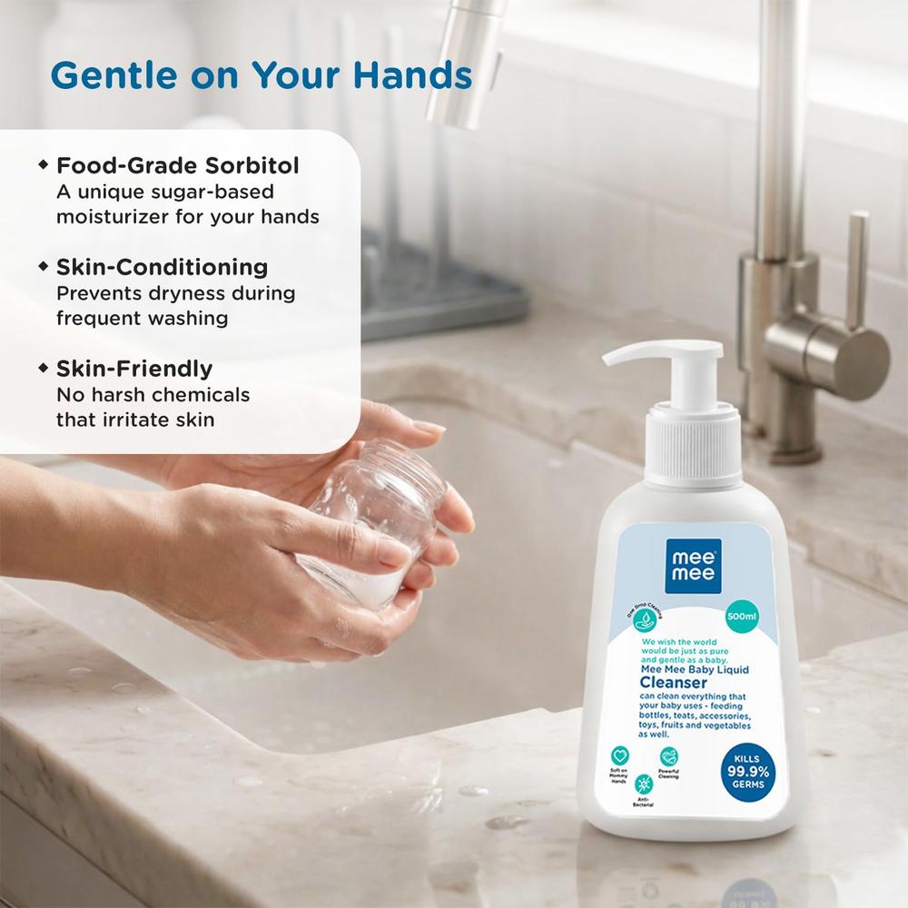 Mee Mee Baby Liquid Cleanser - 500ml | Anti-Bacterial Kills 99.9% Germs