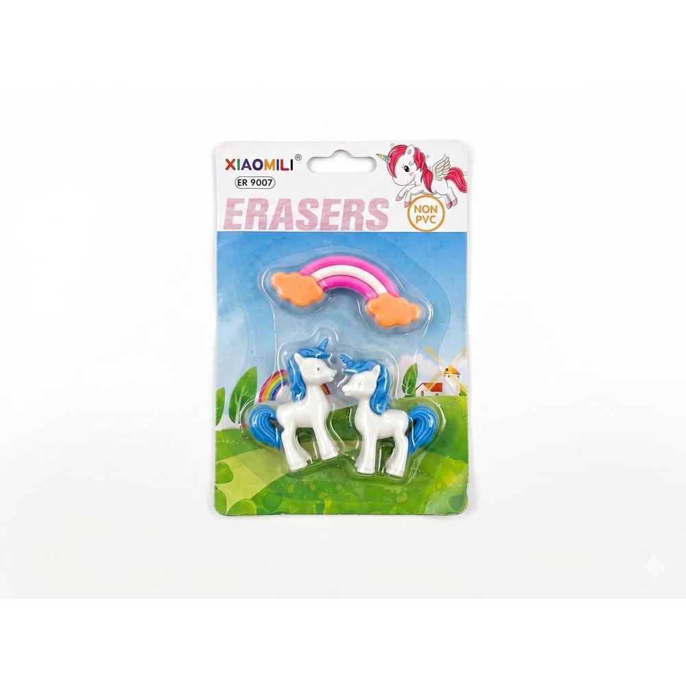 Pack of 2 (3 Piece Unicorn Eraser Set) - Blue