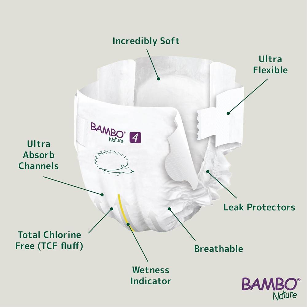 Bambo Nature (4-Large) Premium Baby Tape Diapers | 24 Diapers | 7-14 Kg | 15-31 lbs