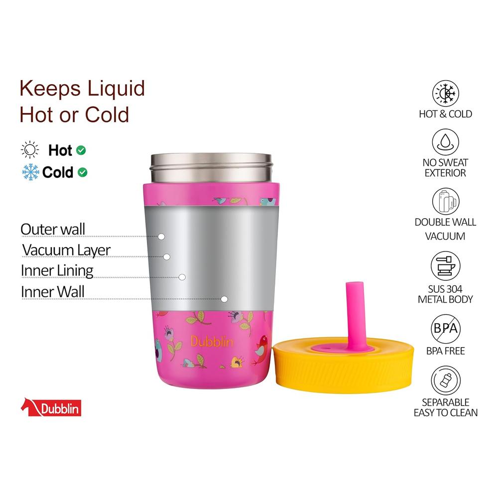 Dubblin Passion Stainless Steel Water Sipper - 350ml |Keeps Water Hot & Cold - Pink