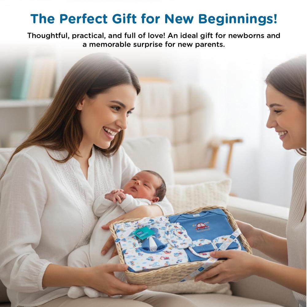 Mee Mee 8 Pieces Newborn Gift Set with Premium Packaging - 100% Cotton Interlock Theme | Dark Blue
