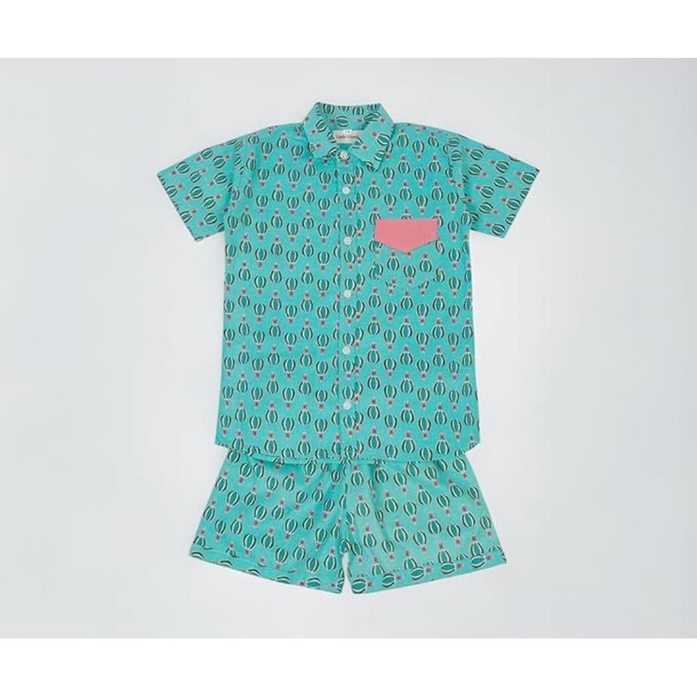 Little Ginnie Half Sleeve Shirt Pant Set for Kids | Blue