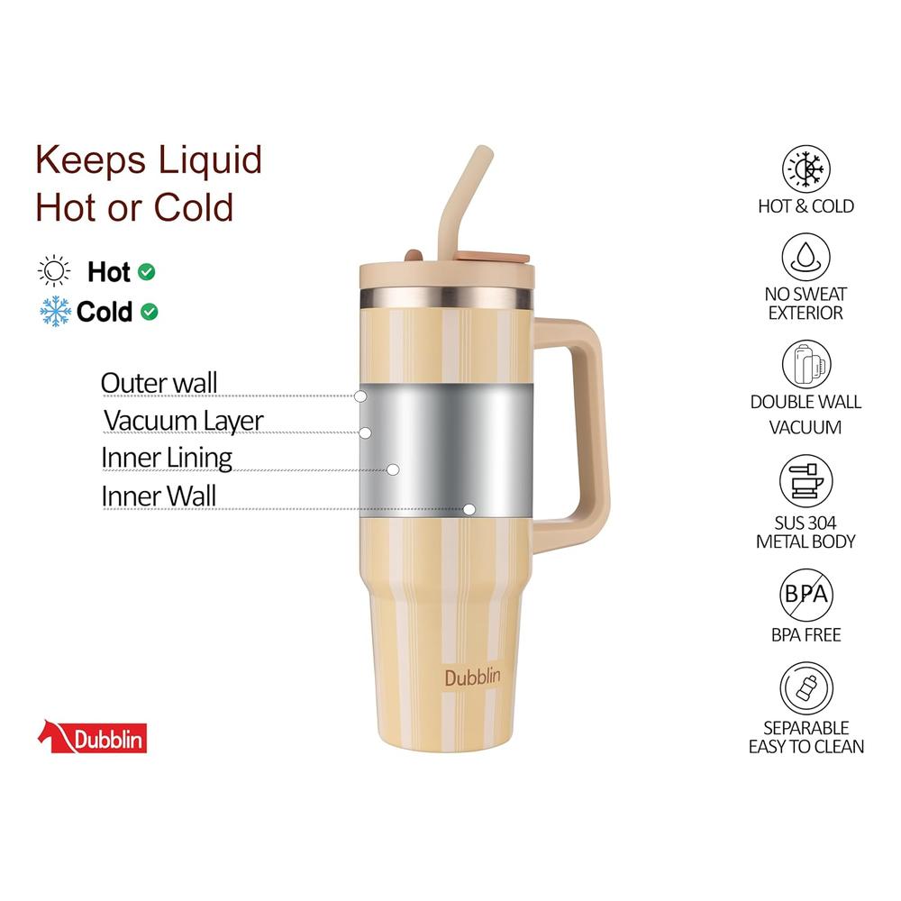 Dubblin Rock Insulated Stainless Steel Tumbler with Flip Lid - 900ml | Warm Beige