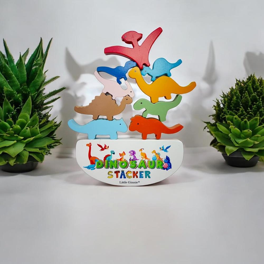 Little Ginnie Wooden Dino Balancing Building Blocks - 10 Pieces