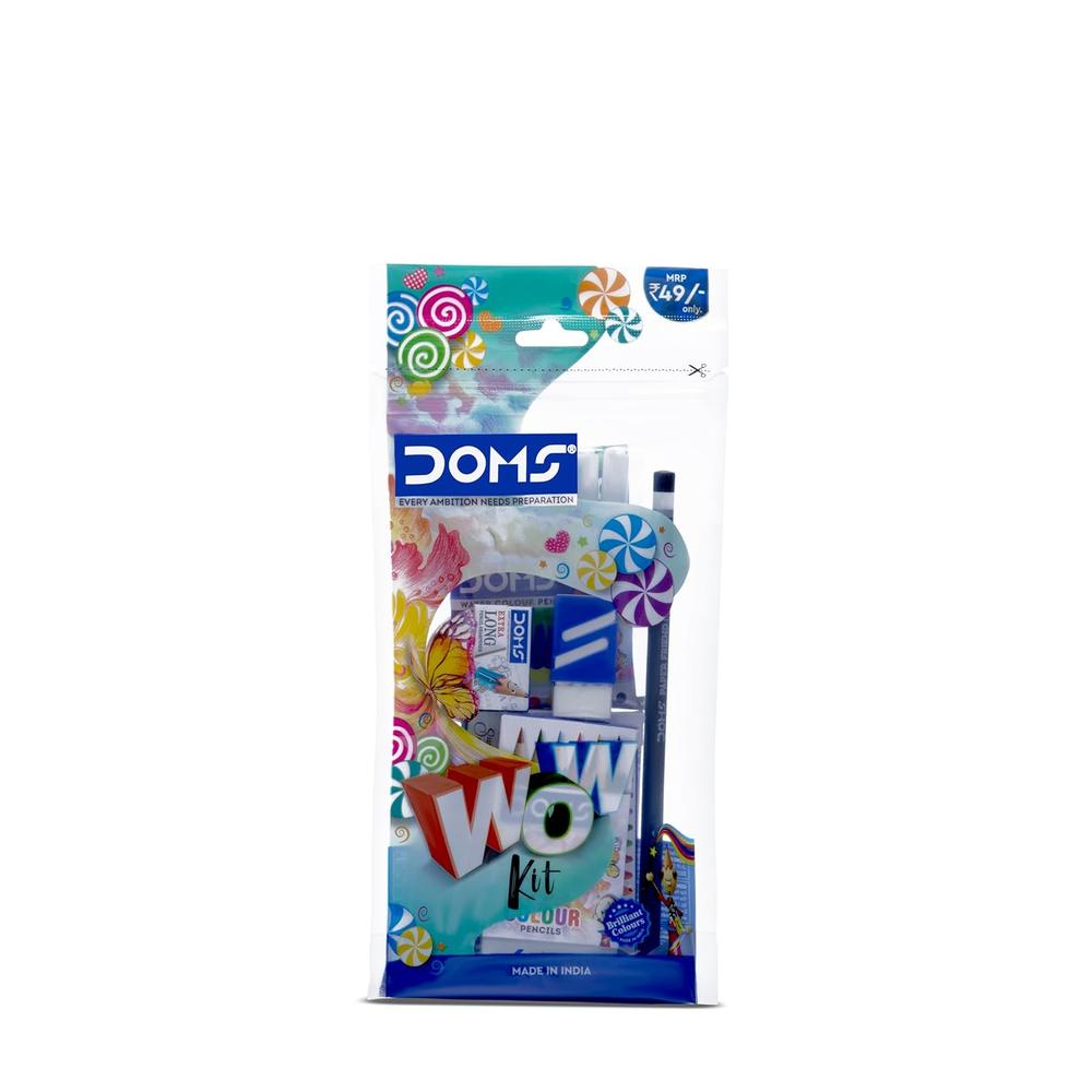 Doms Wow Craft Kit - Wax Crayon Pack, Color Pencil Pack, Water Color Pen Pack, Pencil, Scale, Eraser & Sharpener