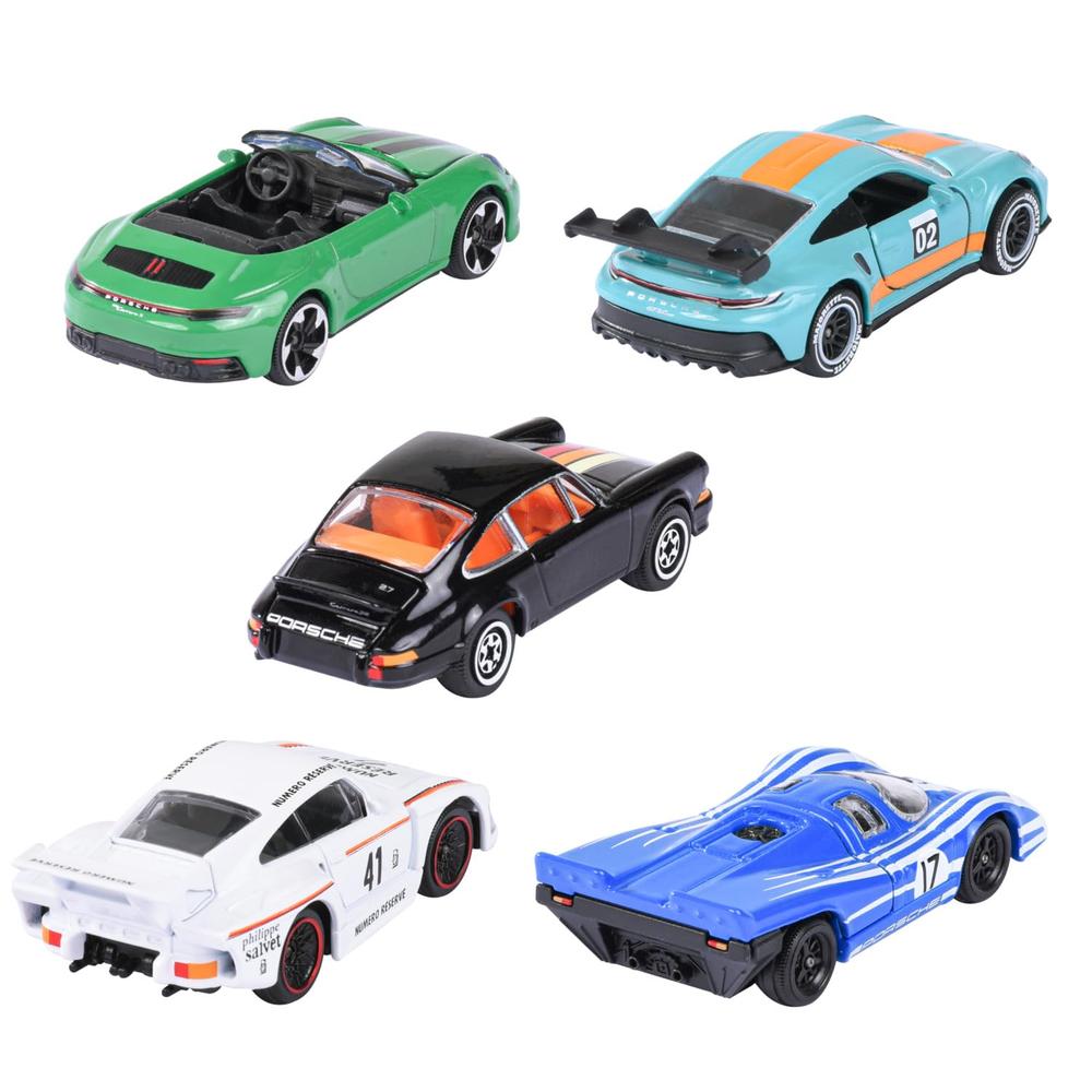 Set of 5 Licensed Majorette Diecast Cars (Porsche) - Porsche 917, Porsche 911 Carrera RS 2.7, Porsche 911 Carrera S, Porsche 935 K3, Porsche 911 GT3 Cup (992)