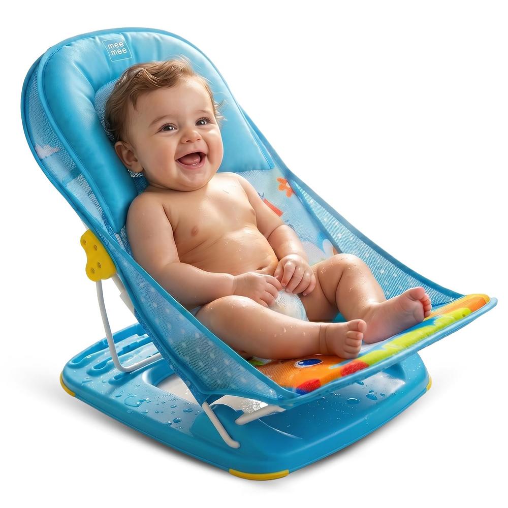 Mee Mee Baby Bather with 3 Position Seat (0-12 Months) | Foldable | Weight Capacity: Upto 5kg | Assorted Designs & Colors