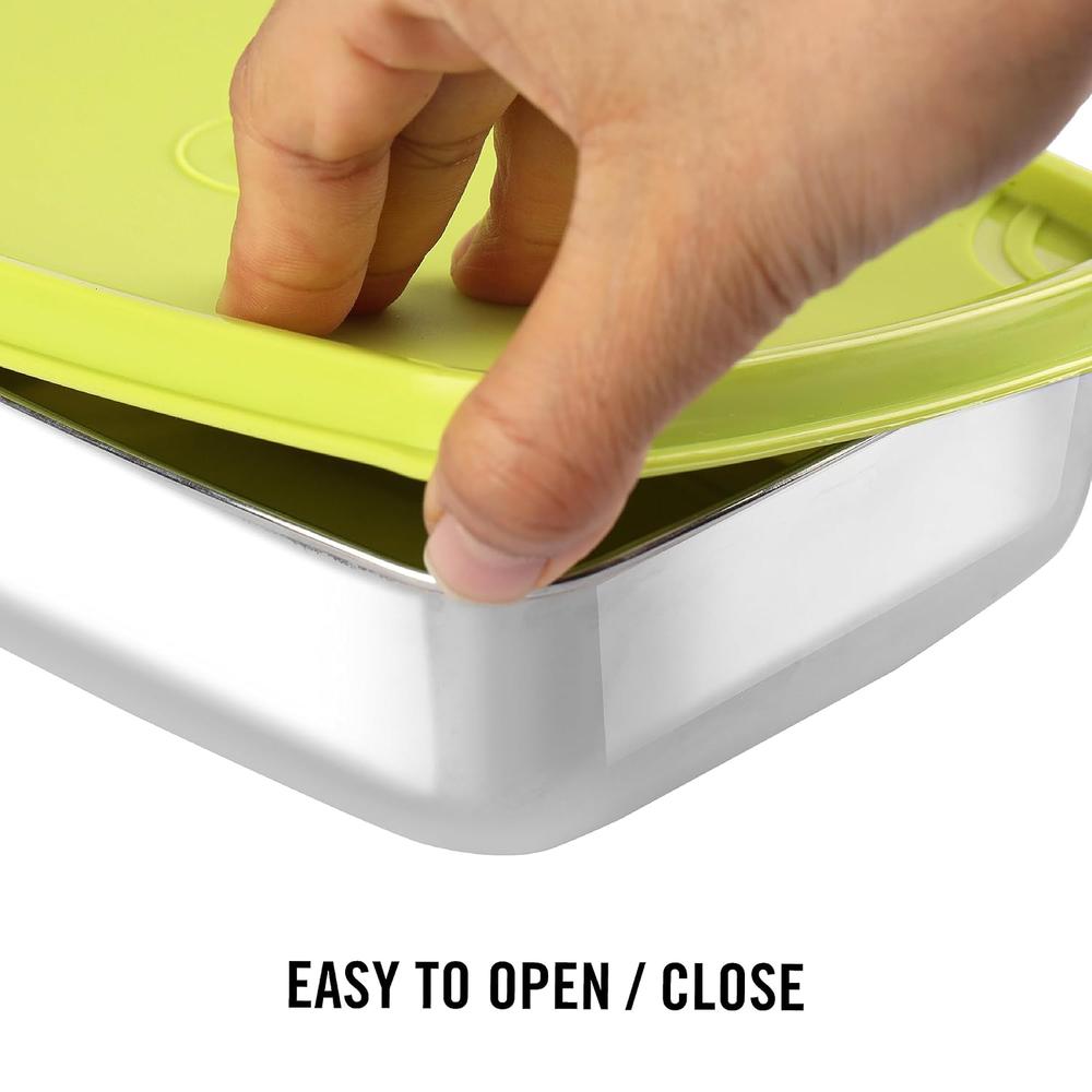 Cello Stainless Steel Max Steel Lunch Box with Air-Tight Lid - 2 Units (200ml, 1.1L) | Green