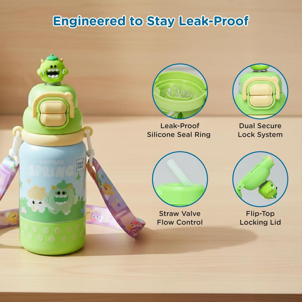 Mee Mee 3-in-1 Oasis Sip Insulated Water Bottle with Strap - 460ml (SUS316) | Straw, Spout & Sip Lid | 12H Cold & 8H Hot