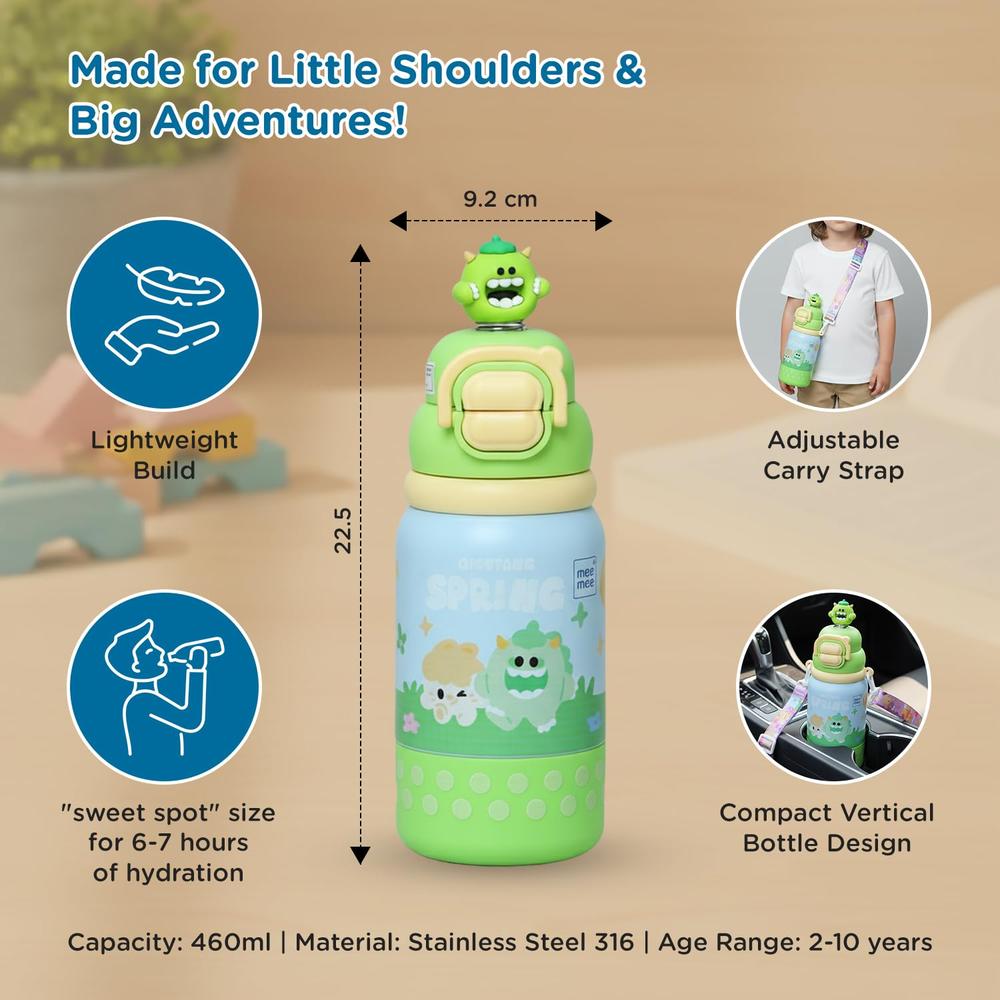 Mee Mee 3-in-1 Oasis Sip Insulated Water Bottle with Strap - 460ml (SUS316) | Straw, Spout & Sip Lid | 12H Cold & 8H Hot