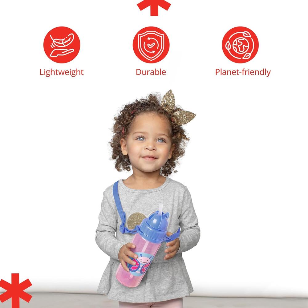 Skip Hop Zoo Straw Bottle - 355ml | Tritan Renew | Pink (Butterfly)