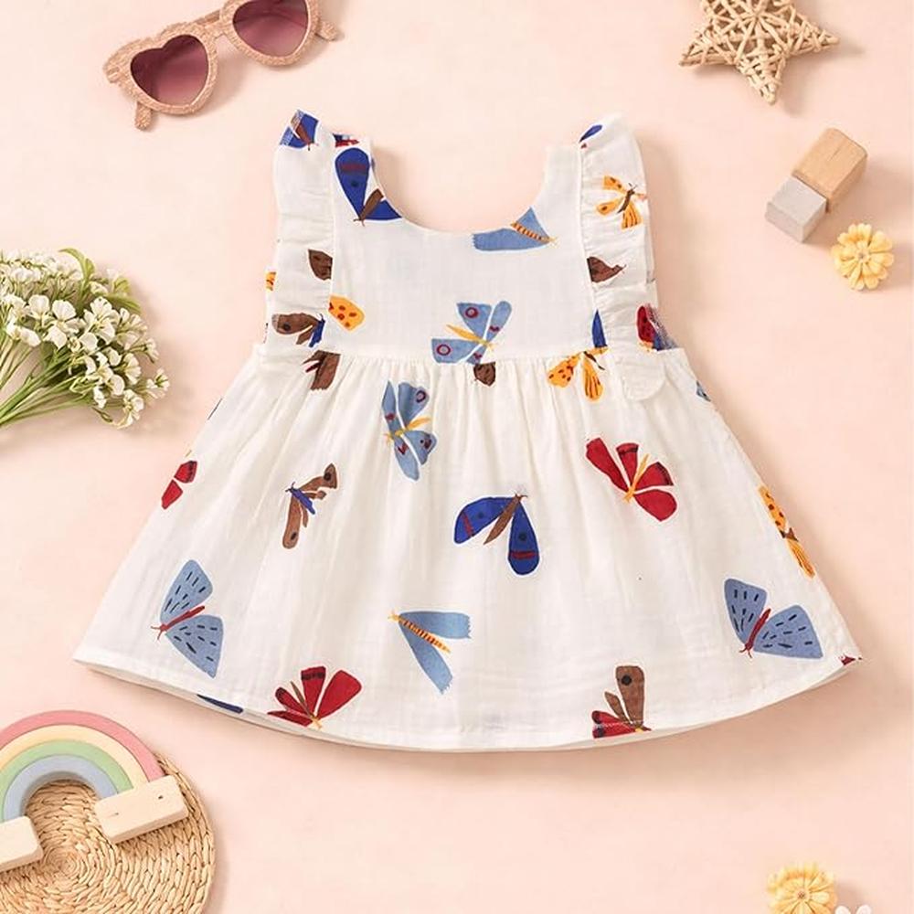Little Ginnie Cotton Frock with Bloomers & Hairband | White Floral