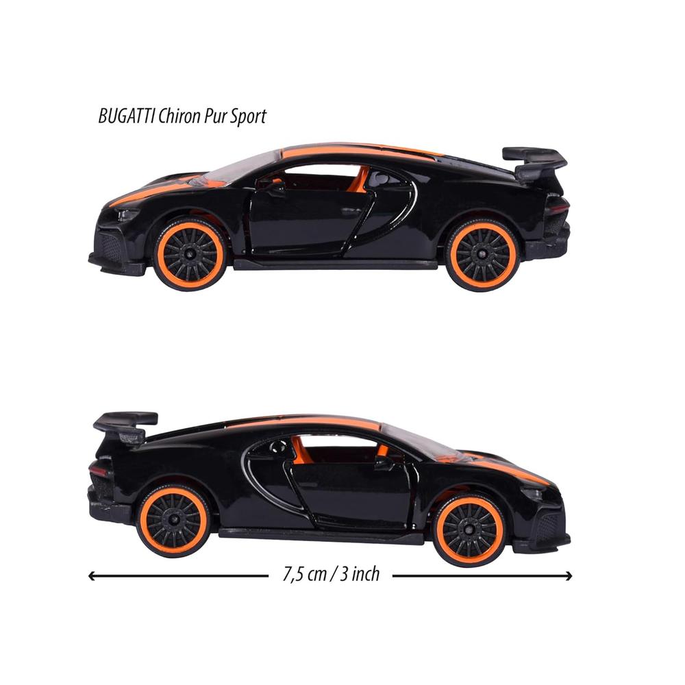 Original Licensed Majorette Bugatti Chiron Pur Sport Diecast Car - Black - Orange