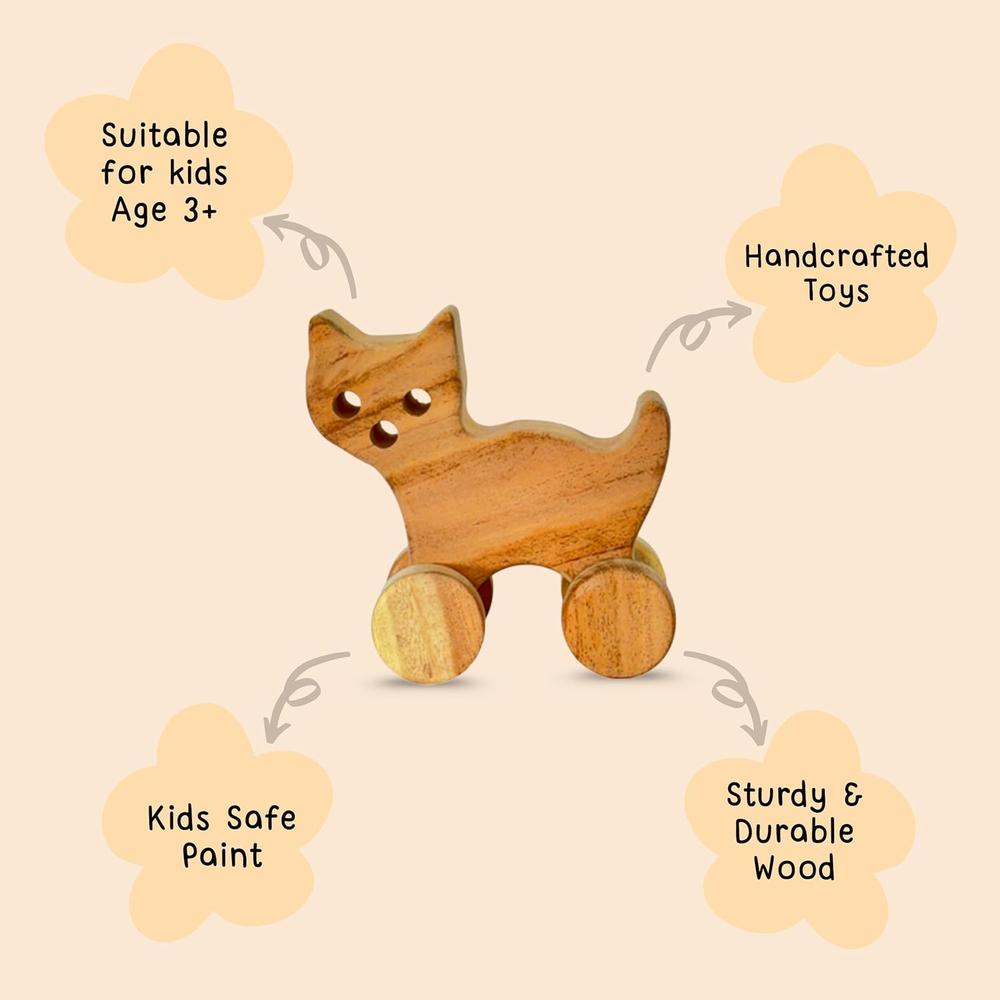 Little Ginnie Set of 5 Neemwood Wheels Toys - Durable & Eco-Friendly Wooden Toy