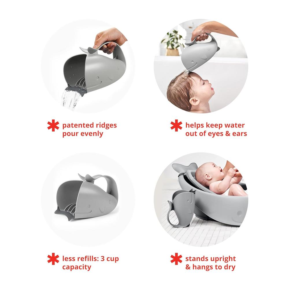 Skip Hop Moby Waterfall Bath Rinser - Grey | Soft Comfort Edge Bath Rinse Cup
