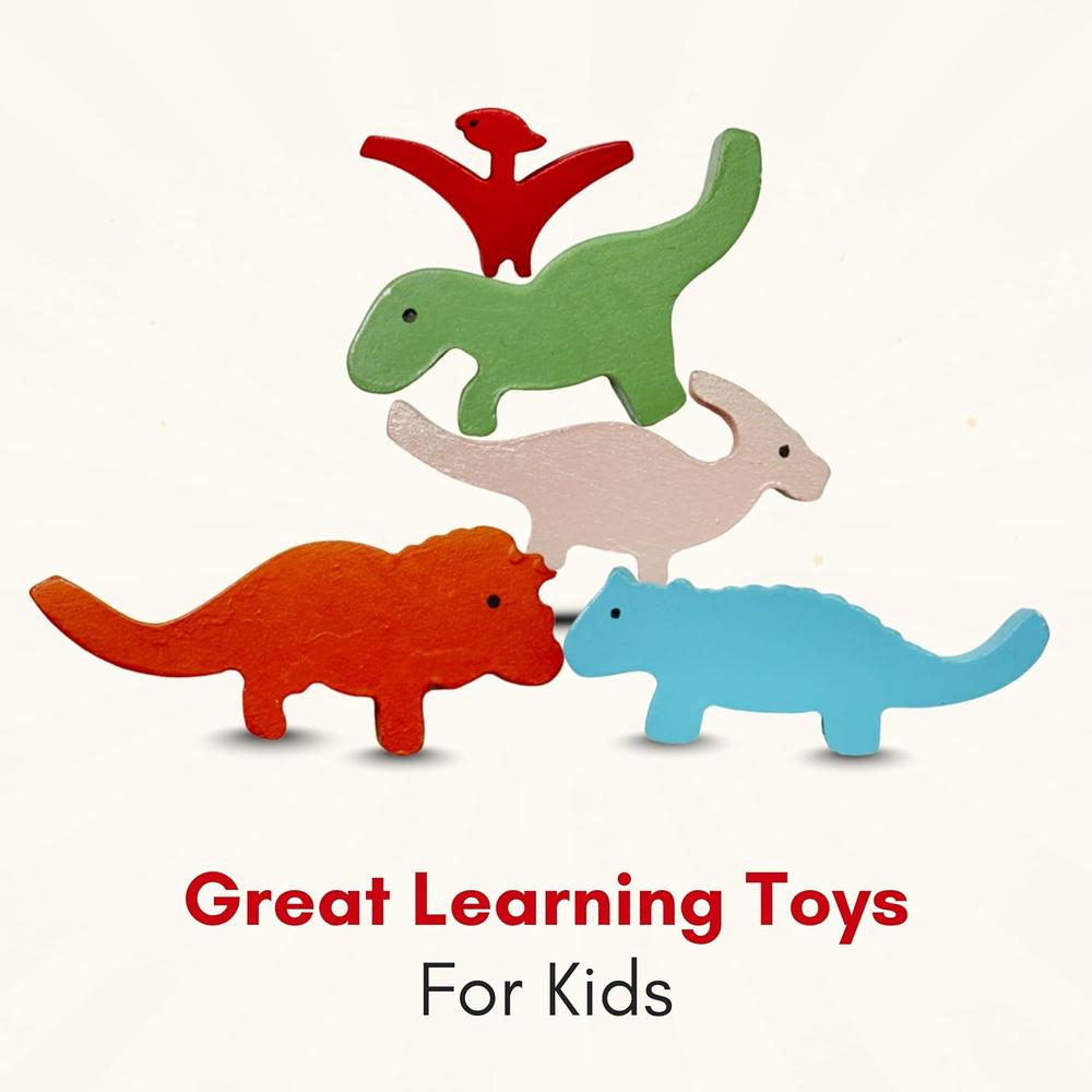 Little Ginnie Wooden Dino Balancing Building Blocks - 10 Pieces