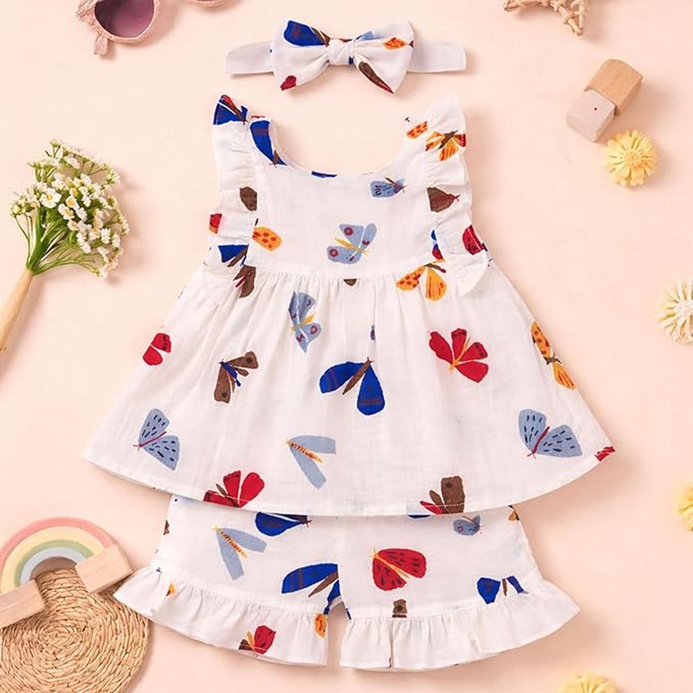 Little Ginnie Cotton Frock with Bloomers & Hairband | White Floral
