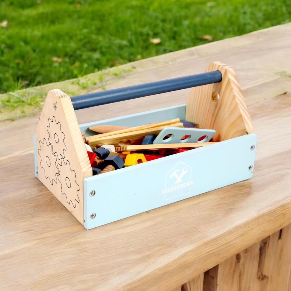 Little Ginnie Wooden Builder's Toolbox Playset - Screwdriver, Wrench, Nuts & Bolts