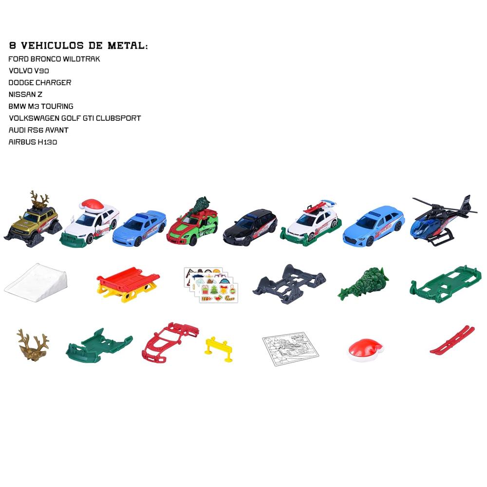 Majorette Car Advent Calendar 2025 - 24 Surprises, 8 Metal Vehicles & 16 Accessories