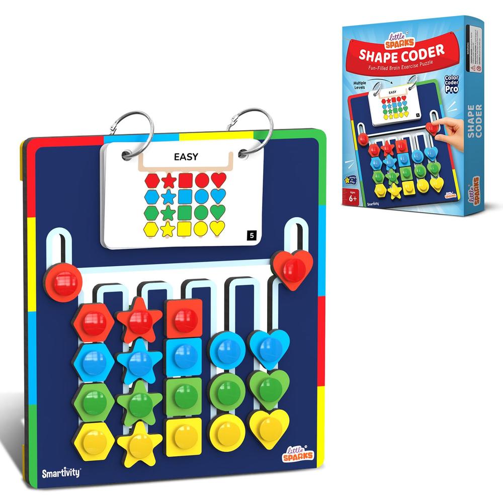 Little Sparks Shape Coder Puzzle - 15 Challenge Cards, 5 Columns & Colored Shapes