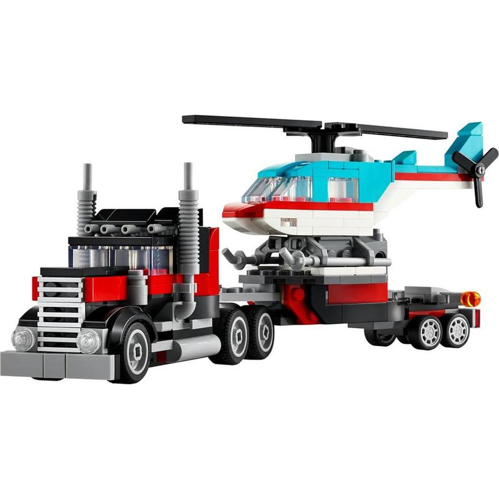 LEGO Creator Flatbed Truck with Helicopter Vehicle Toy 3 in 1 Building Set - 270 Pieces | 31146 (7-12 Years)