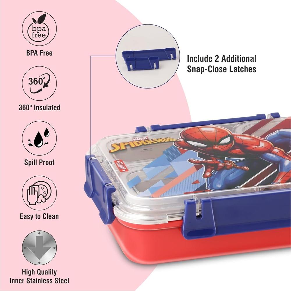 Jaypee Marvel Series Spiderman Insulated Lunch Box with 2 Additional Lock - 625ml | Toon Box 3