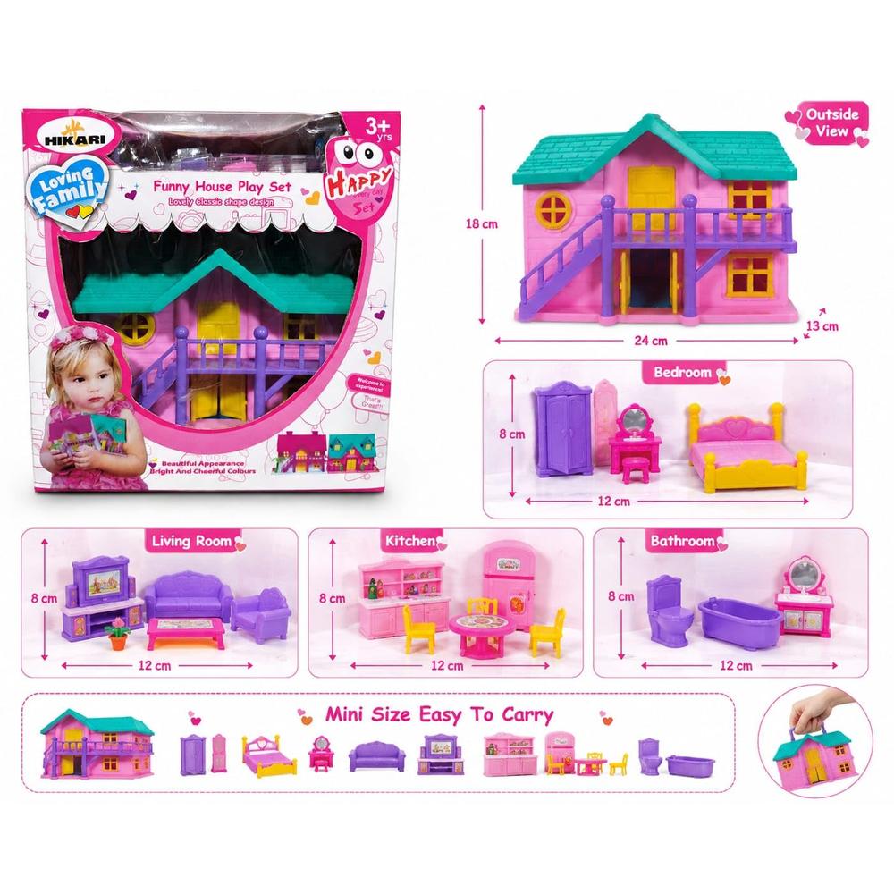 Lovely Funny Doll House Play Set with Furniture - Small (3-7 Years)